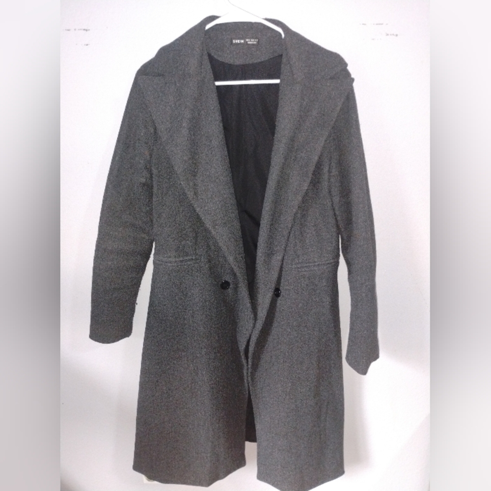SHEIN Gray Hooded Long Trench Coat